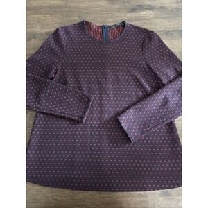 Zara Woman Knit Geometric Navy Blue Red Small Tunic Shirt  Long Sleeve Top